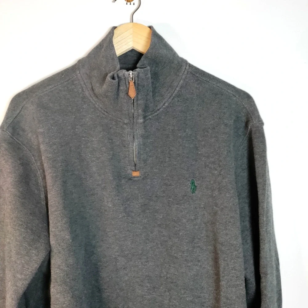 Polo Ralph Lauren Gray Mock Neck 1/4 Zip Pullover‎ Long Sleeve Y2K Sweater Men L